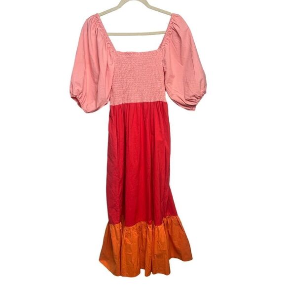 RHODE Eloise Colorblock Smocked Strawberry Multi Midi Dress Sz. S - Picture 8 of 8